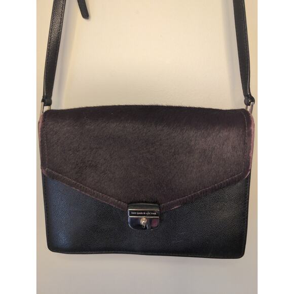 Kate Spade leather calf Hyde Place Sayra flap front Aubergine blk crossbody - Picture 1 of 12